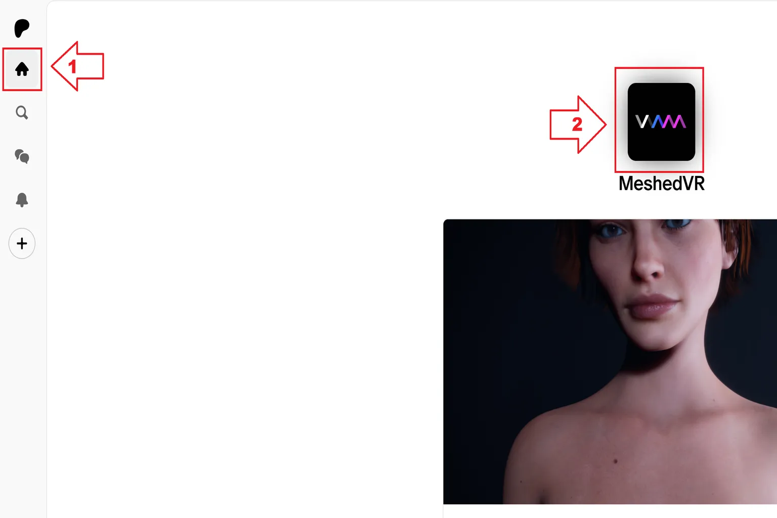 Página principal de Patreon con el perfil de MeshedVR señalado para acceder a su contenido y suscripciones.