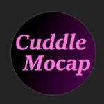 El logotipo de la marca Cuddle Mocap con degradado púrpura a negro, un emblema que representa los trabajos del creador centrados en personajes virtuales y captura de movimiento.