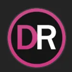 El logotipo redondo rosa y negro de Desire Room, un icono que representa los trabajos de personajes virtuales y las series de vídeos de la marca.