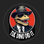 El icono del creador TheDinoDidIt. El logotipo muestra un personaje de dinosaurio con sombrero y sirve como símbolo sencillo y reconocible del creador.