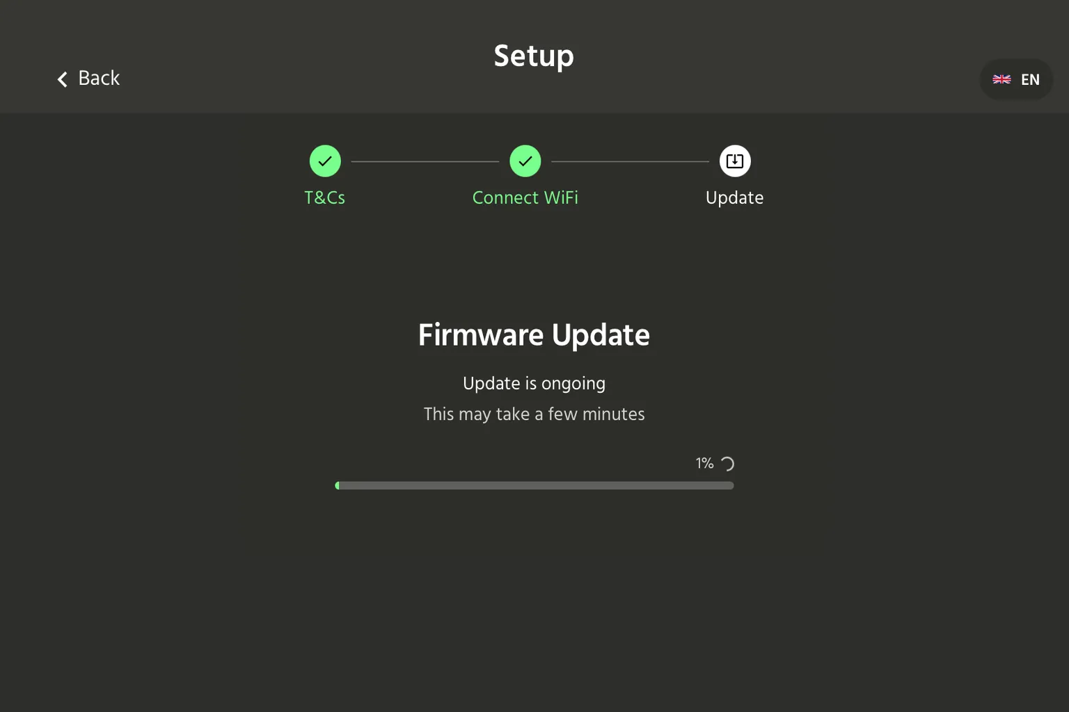 Actualización del firmware de The Handy 2 Pro en curso desde HandyOnboarding