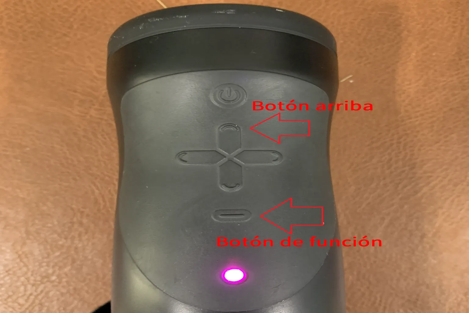 Botones de The Handy con el botón arriba y el botón de función señalados.