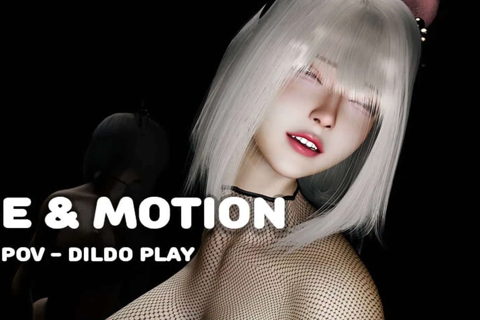 Un personaje femenino virtual con el cabello corto y blanco, mostrado desde varios ángulos sobre un fondo negro. Lleva un atuendo negro de estilo malla, con expresiones faciales detalladas y una iluminación que utiliza luces y sombras para definir claramente la figura del personaje.