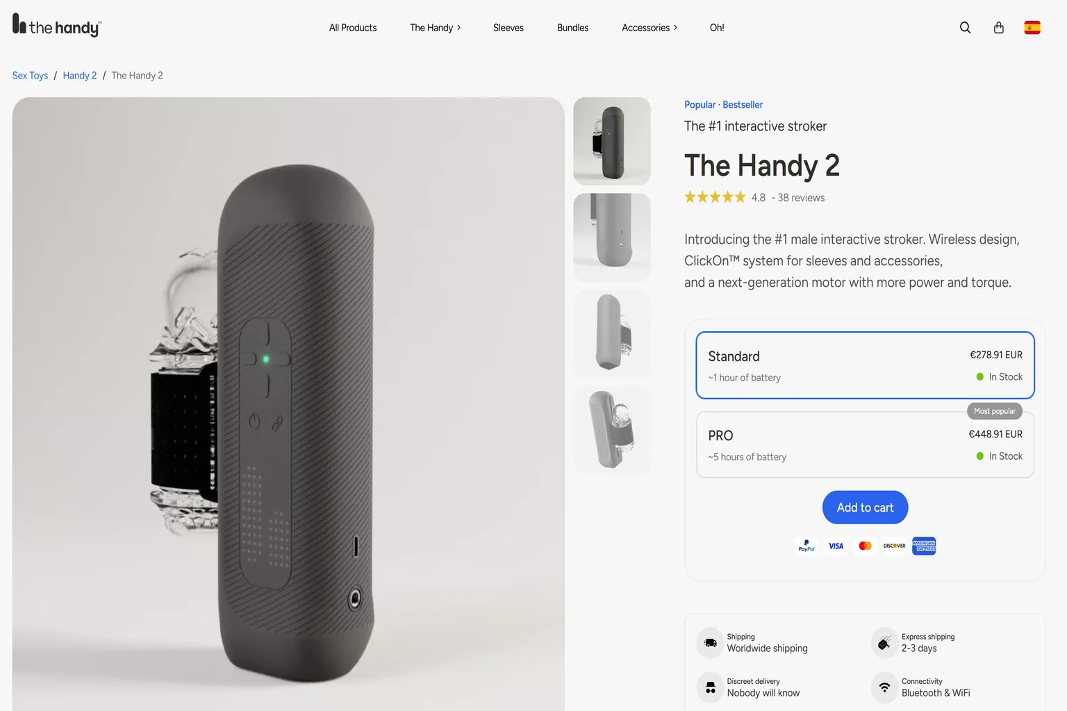 Página de The Handy 2 con los precios de las versiones Standard y Pro