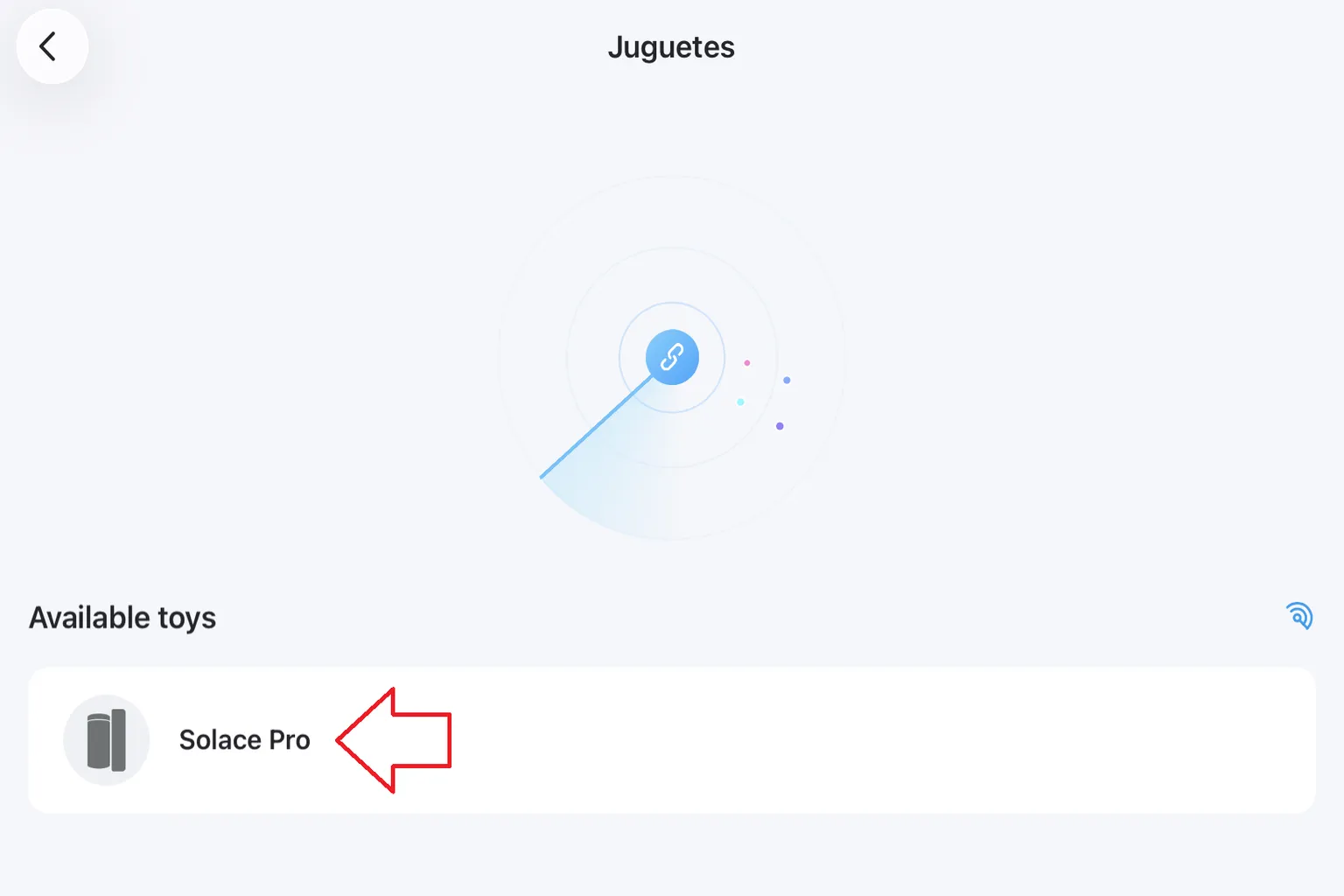 La aplicación Lovense Remote busca dispositivos cercanos y muestra Solace Pro en la lista de dispositivos disponibles